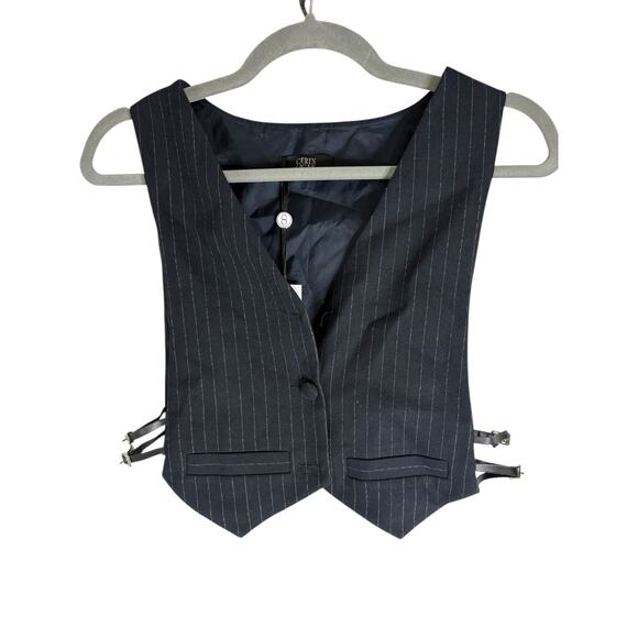 Ceren Ocak Striped Crop Vest and Pleated Skort Set Edgy Chic Streetwear Black S - Picture 3 of 16